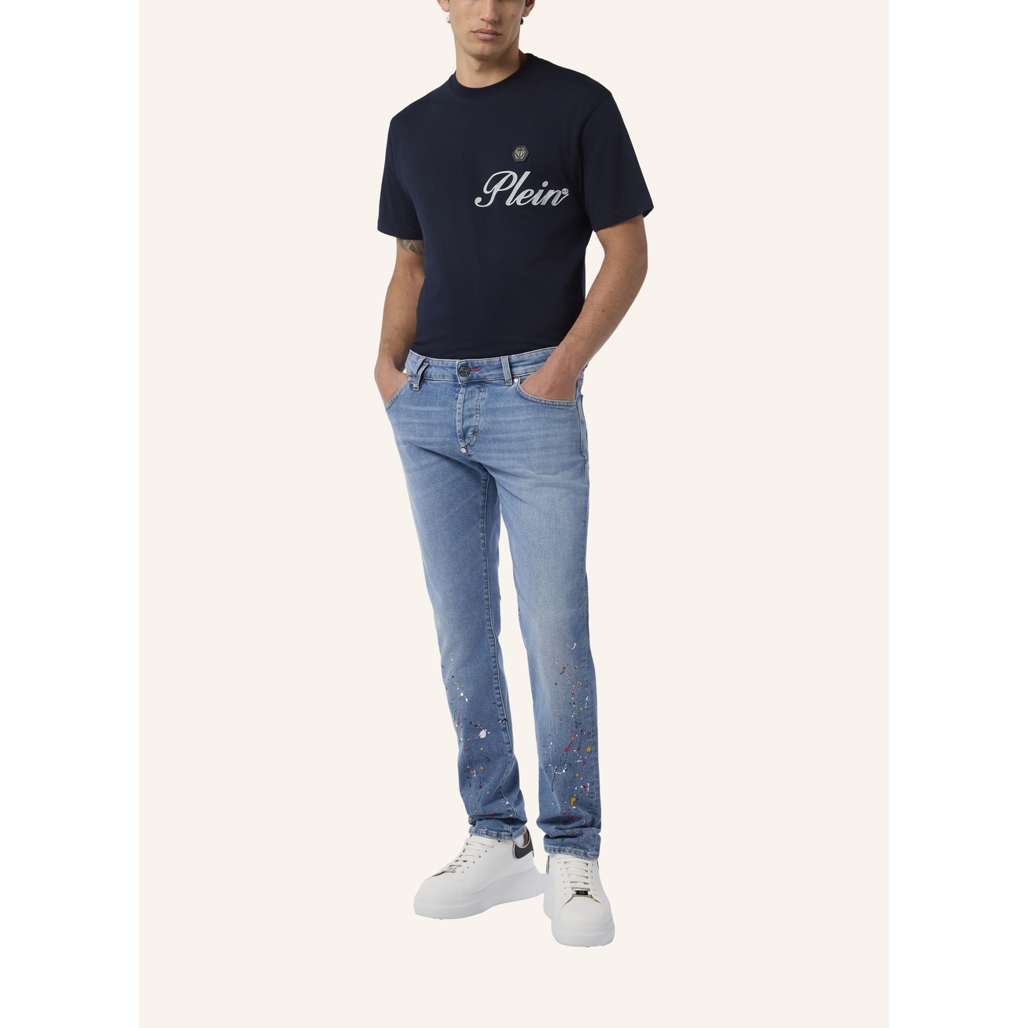 PHILIPP PLEIN Super Straight Cut Jeans Paint