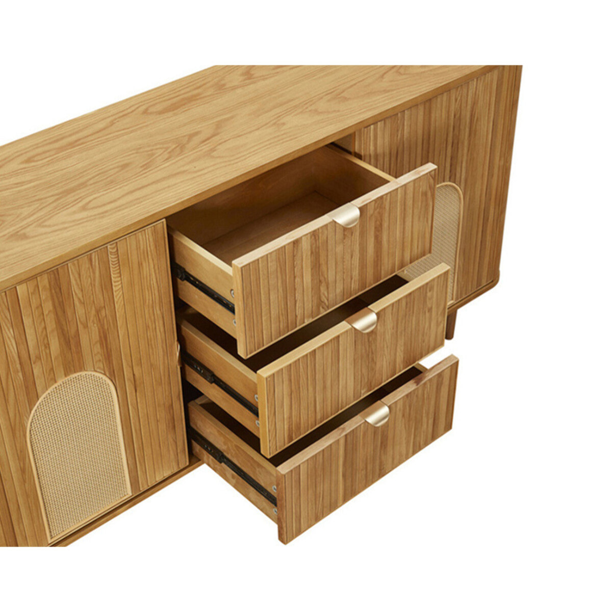 Milazzo - buffet bas - bois plaqué chêne et cannage - 3 tiroirs et 2 portes - 160 cm - Bois