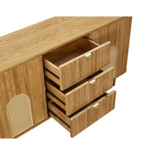 Milazzo - buffet bas - bois plaqué chêne et cannage - 3 tiroirs et 2 portes - 160 cm - Bois