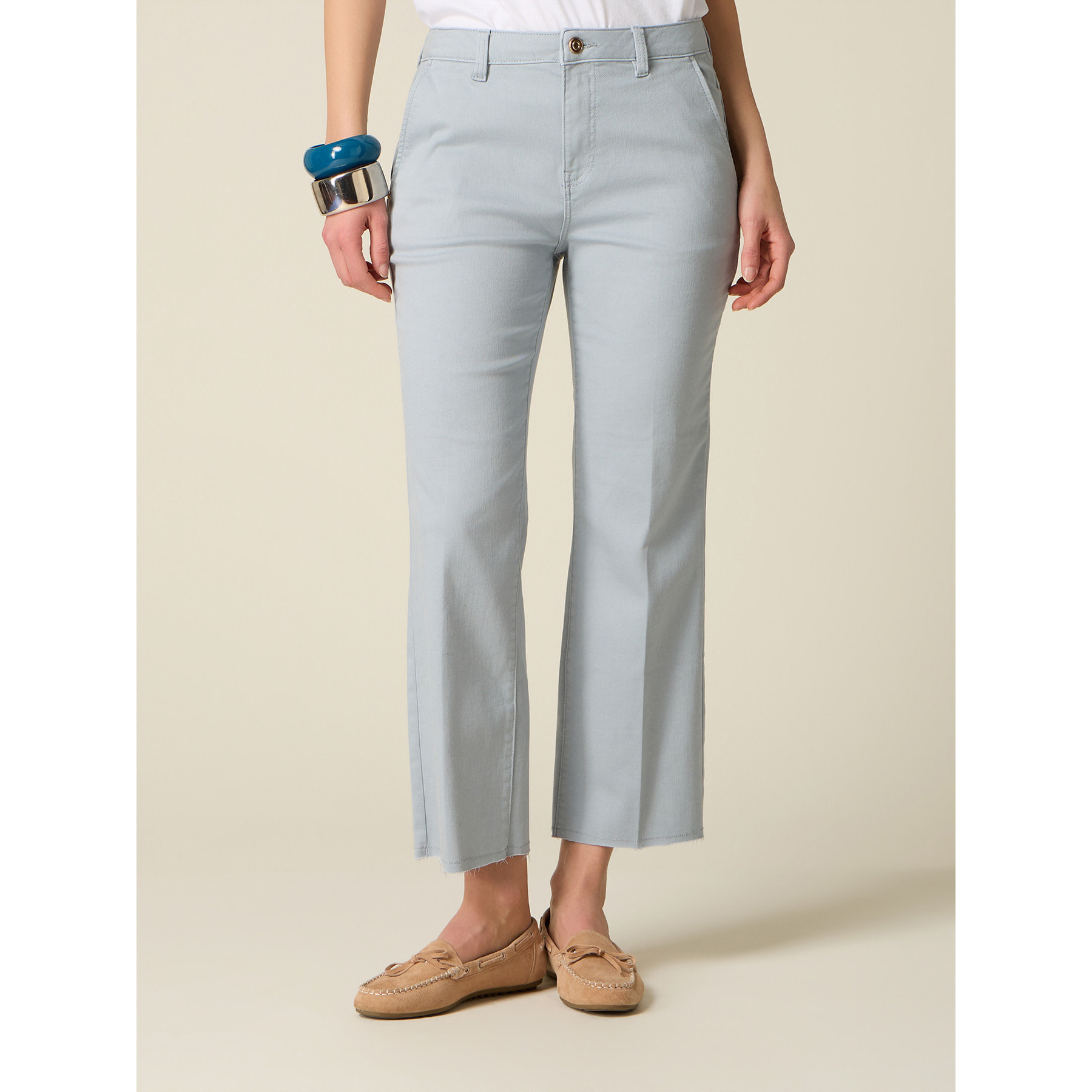 Oltre - Pantaloni cropped in drill misto cotone - Azzurro