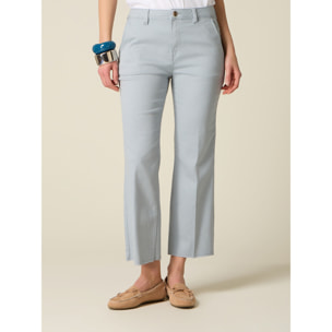 Oltre - Pantaloni cropped in drill misto cotone - Azzurro
