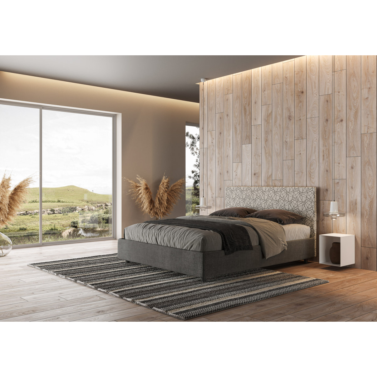 Letto matrimoniale con rete imbottito 160x210 tessuto Era 02 grigio Arla