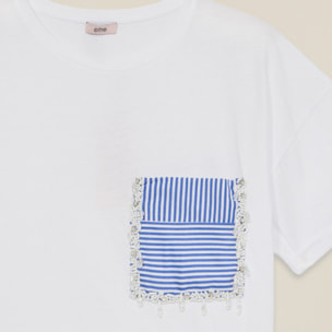 Oltre - T-shirt con taschino e perline - Bianco