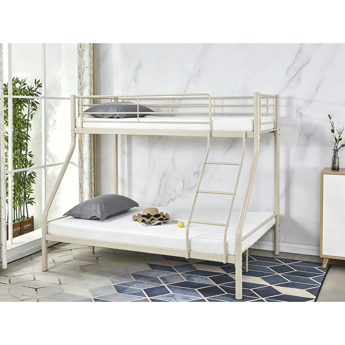 Lit superposé avec sommier inclus en métal "Leo" - 90/140 x 190 cm - Taupe