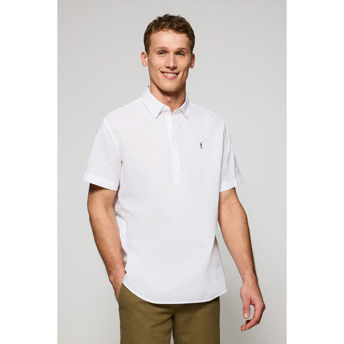 Camisa blanca polera de lino y algodón con bordado Rigby Go