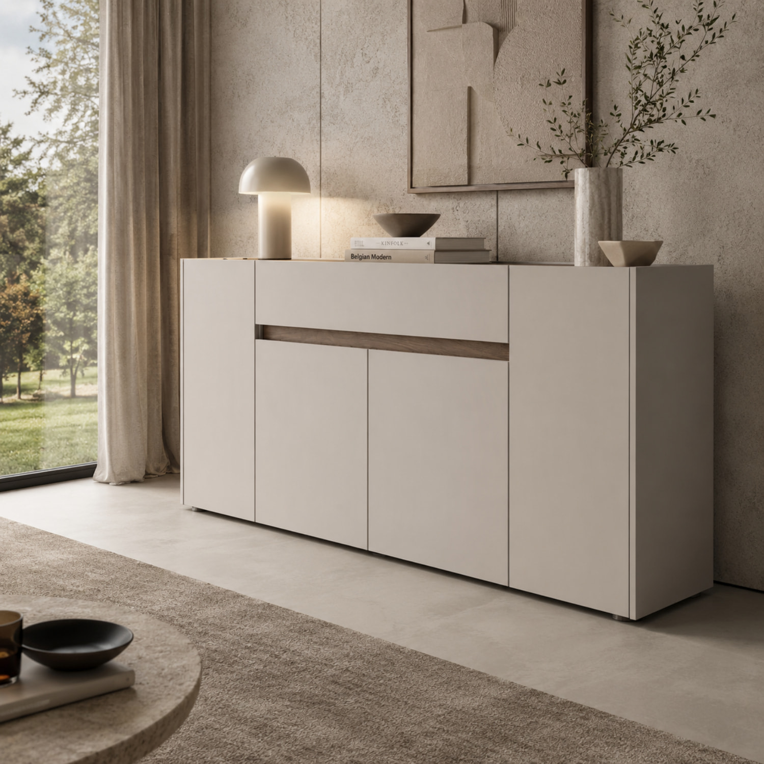 Credenza Moderna Madia In Melaminico Con 4 Ante E 1 Cassetto Mobile Contenitore Sala Pranzo Soggiorno Design Senza Maniglie 170x85x40 cm Noce Chiaro