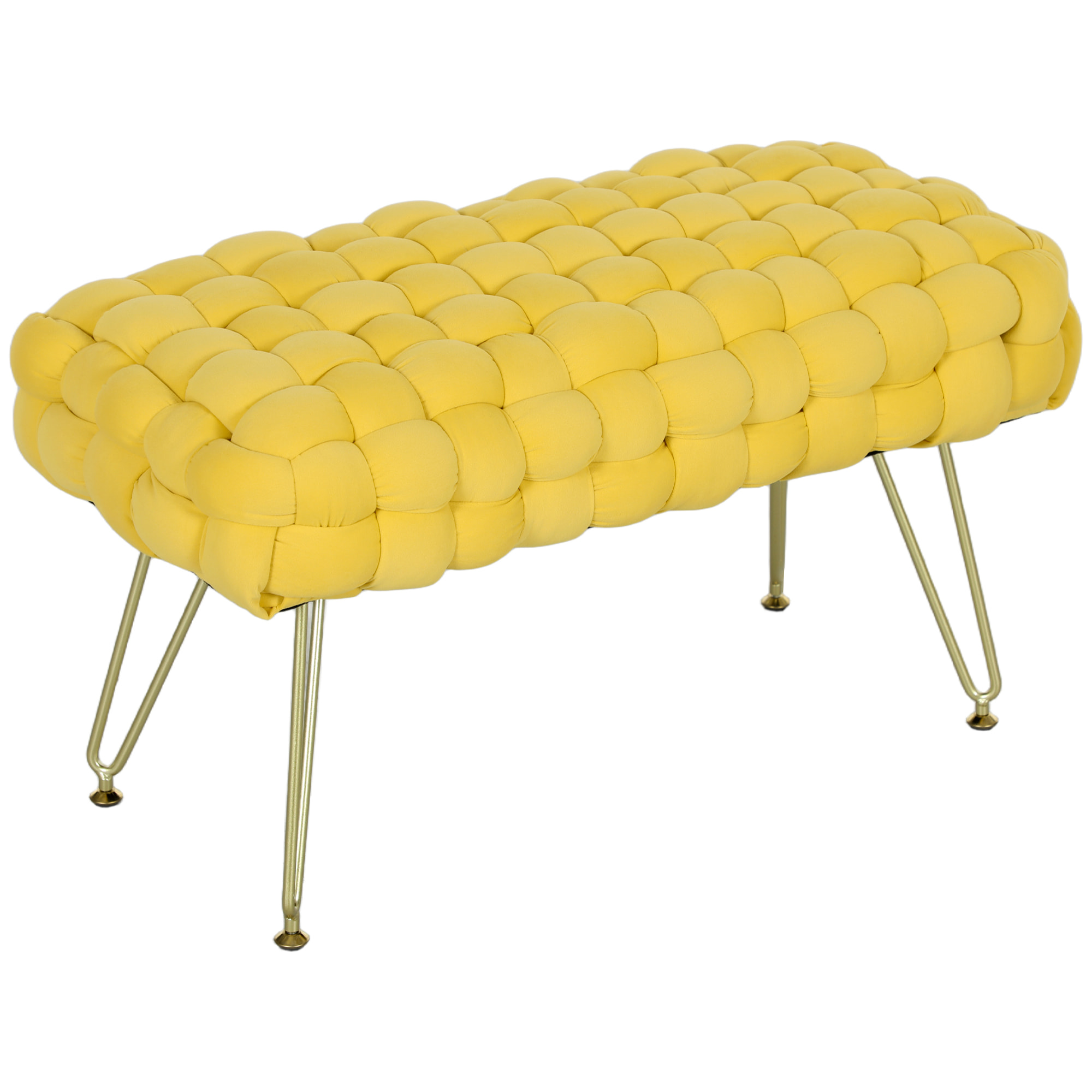 Banco Pie de Cama Tapizado en Terciopelo Banco Otomano Pie de Cama con Patas Doradas y Asiento Acolchado para Dormitorio Entradas Amarillo