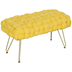 Banco Pie de Cama Tapizado en Terciopelo Banco Otomano Pie de Cama con Patas Doradas y Asiento Acolchado para Dormitorio Entradas Amarillo