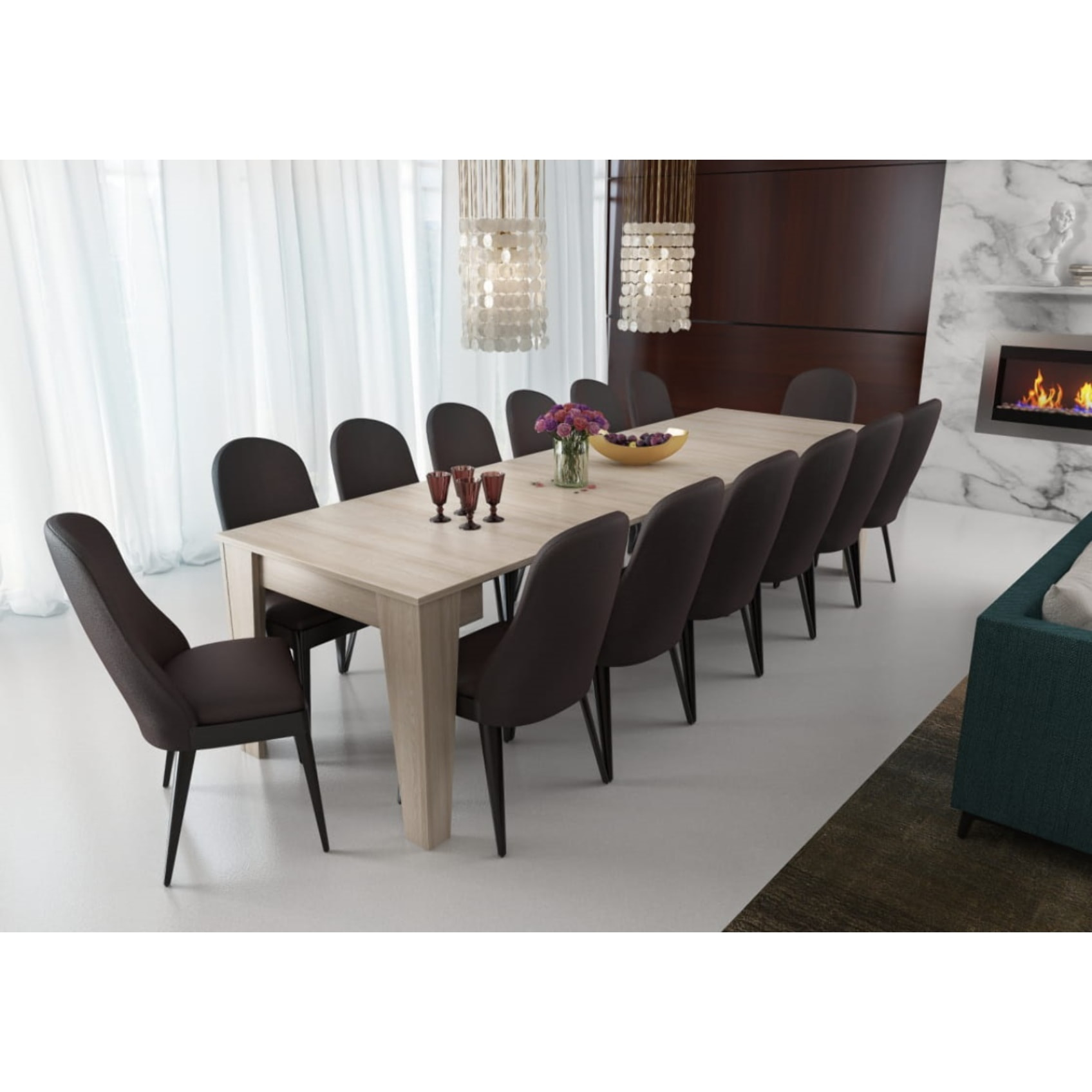 Consolle Allungabile Moderna Tavolo Estensibile Da 54 A 306 cm 6 Allunghe 14 posti Salvaspazio Design Soggiorno Salotto Cucina Ingresso Rovere