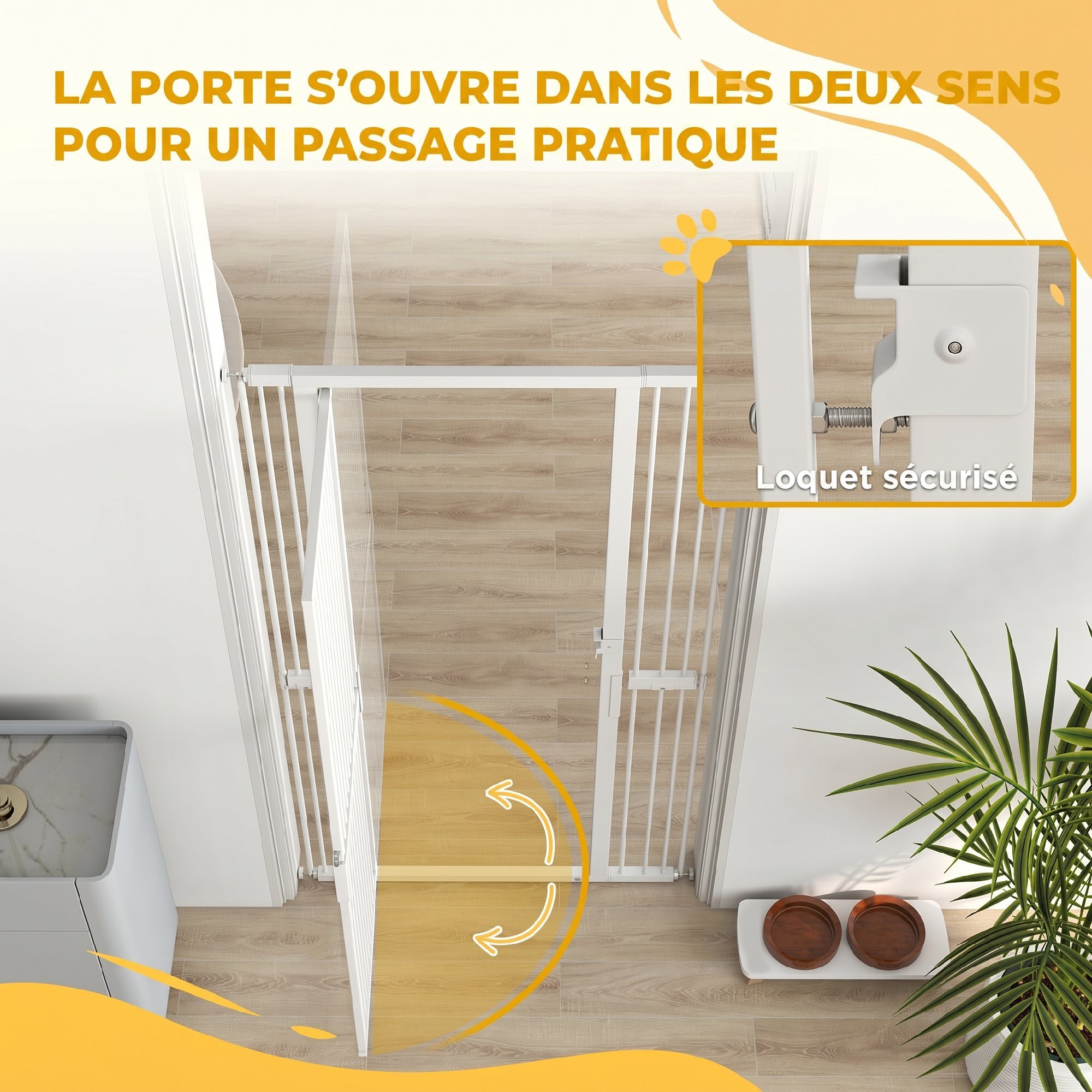 Barrière de sécurité chien L.77-104 x H.180cm acier sans perçage blanc