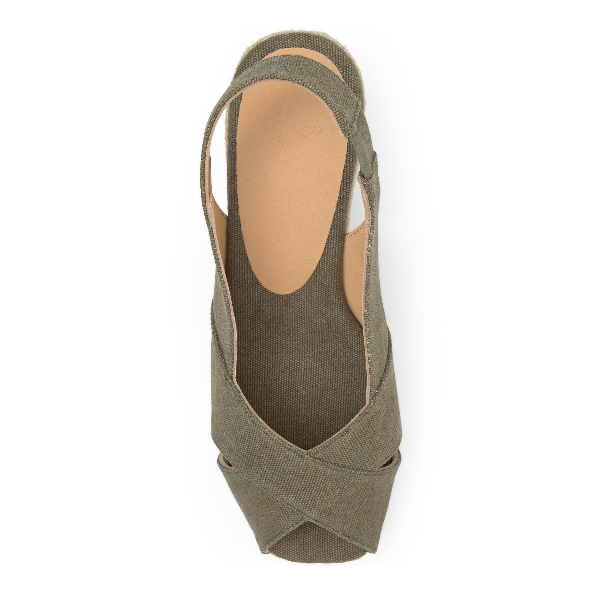 Alpargatas de cuña de mujer destalonadas Diana estilo peep-toe en algodón orgánico lavado