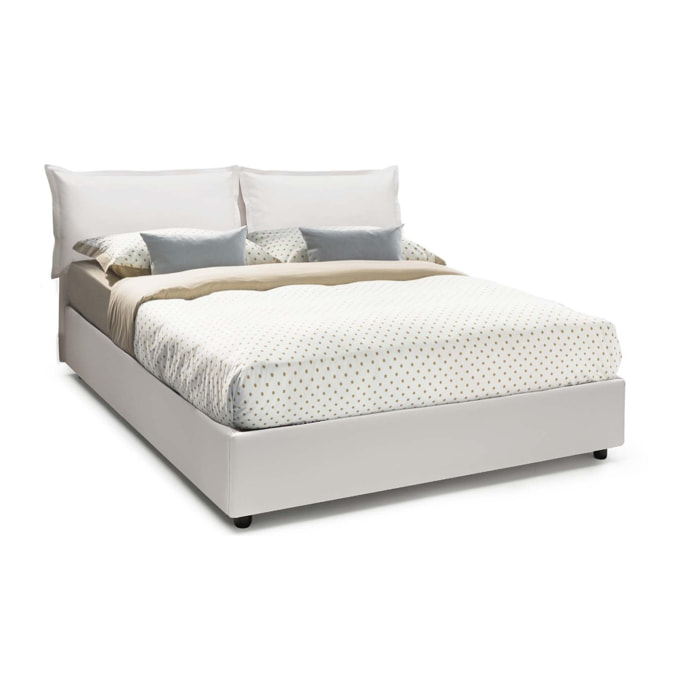 Letto matrimoniale Nora, Letto contenitore con rivestimento in ecopelle, 100% Made in Italy, Apertura frontale, con materasso Cm 160x190 incluso, Bianco