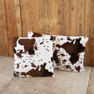 Coussin garni à motif peau de vache et dos en velours - Marron Foncé