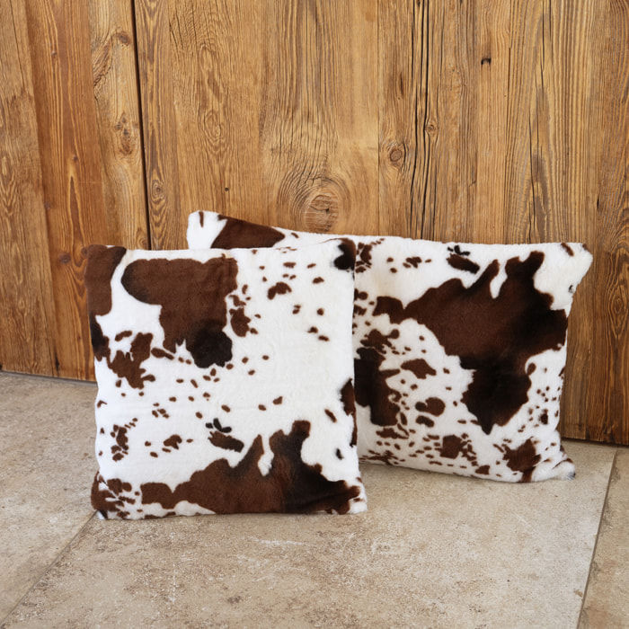 Coussin garni à motif peau de vache et dos en velours - Marron Foncé