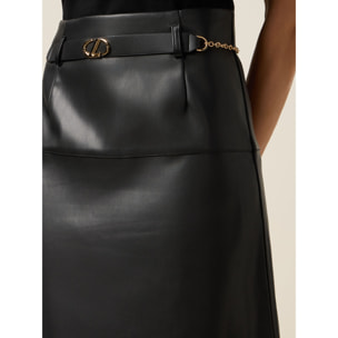 Oltre - Falda línea A con cinturón y cadena - Negro