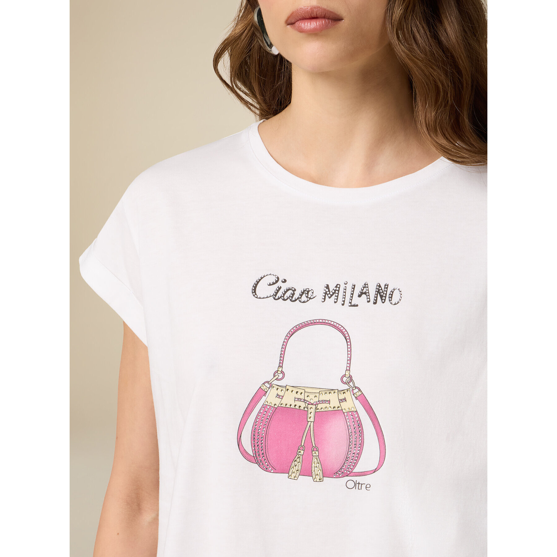 Oltre - T-shirt con stampa e applicazioni - Bianco