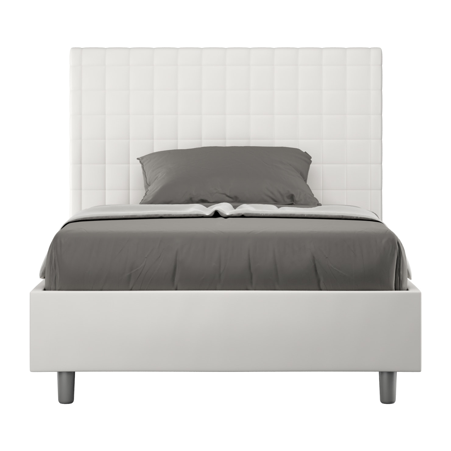 Letto una piazza e mezza senza rete imbottito 120x210 similpelle bianco Sunny