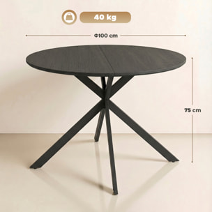 Table ronde style industriel bois métal 4 pers. dia. 100 cm noir