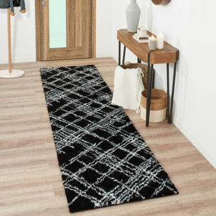 Oslo - tapis de salon moderne à poils longs linéaires noir