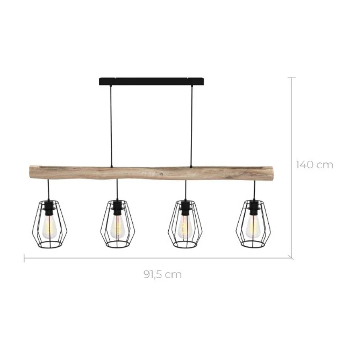 Suspension en bois et métal 4 lampes - Clotilde