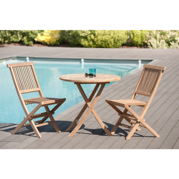 HARRIS - Table de jardin 2 personnes, ronde pliante 80 x 80 cm en bois Teck