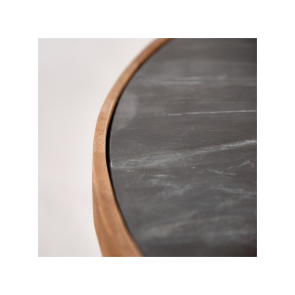 Table basse ronde en bois de manguier massif et plateau marbre noir - JENA