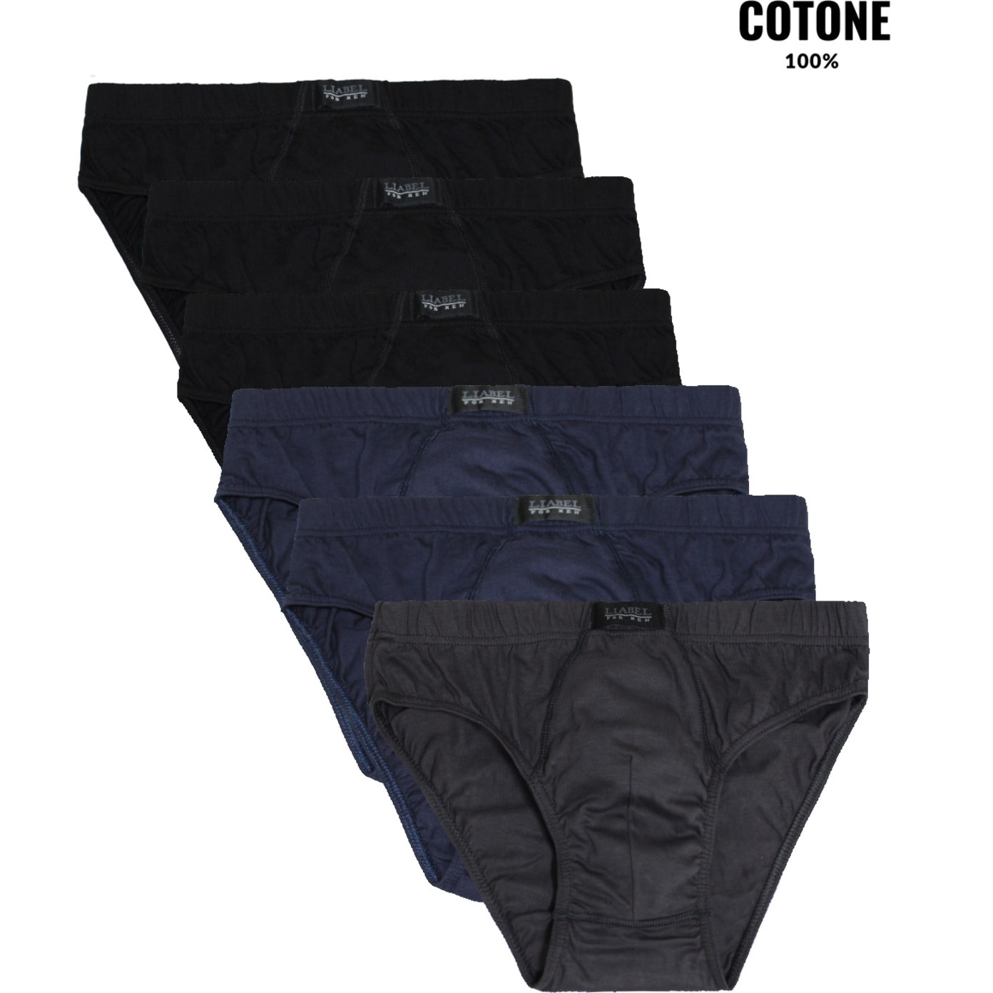 6 Slip Uomo 100% Cotone Mercerizzato Liabel, Art. 940 Assortito