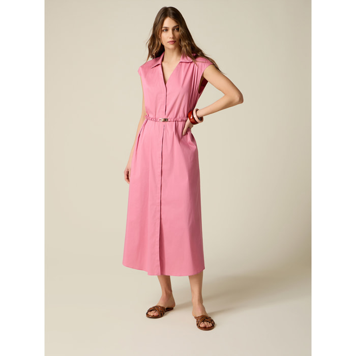 Oltre - Vestido camisero en popelín con cinturón - Rosa