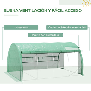 Invernadero de Exterior 4x3x2 m Invernadero de Túnel con Puerta y 8 Ventanas de Malla Enrollables Invernadero de Huerto para Patio Jardín Verde
