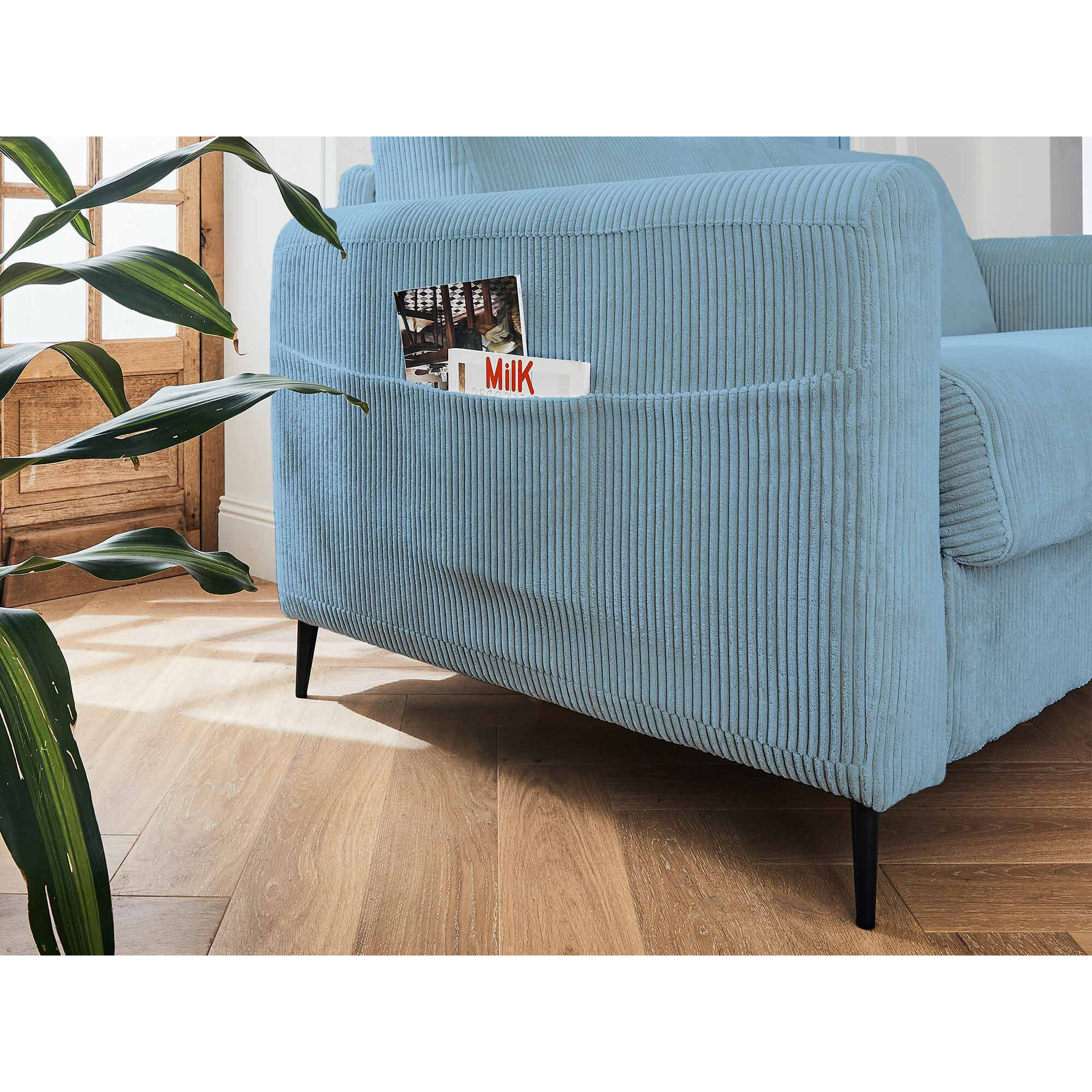 Owen - canapé lit 3 places convertible express couchage quotidien 140 cm matelas 12 cm en velours côtelé - Bleu grisé