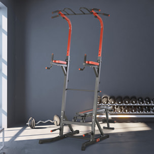 Estación de Musculación Torre de Entrenamiento con Altura Ajustable y Respaldo Regulable en 5 Posiciones Barra de Dominadas Fitness Flexiones Acero 108x178x202-238 cm Negro