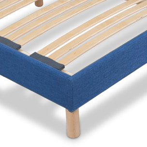 Sommier Lumière Technologie Tri-Lattes, tissu bleu marine, Bois Épicéa, H30 cm, Lattes Actives, Aération Optimale