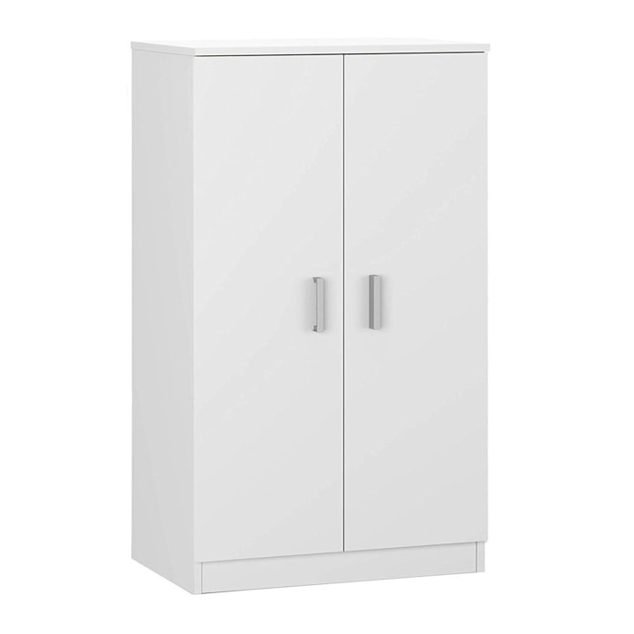 Armadio multiuso Norwalk, Armadio portascarpe a 2 ante, Mobile basso con 6 ripiani, Scarpiera bassa moderna, cm 75x36h101, Bianco