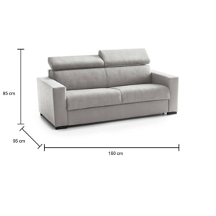 Divano Letto Agostina, Divano a 2 posti, 100% Made in Italy, Sofà Soggiorno con apertura girevole, con poggiatesta regolabili e Braccioli slim, Cm 160x95h85, Grigio