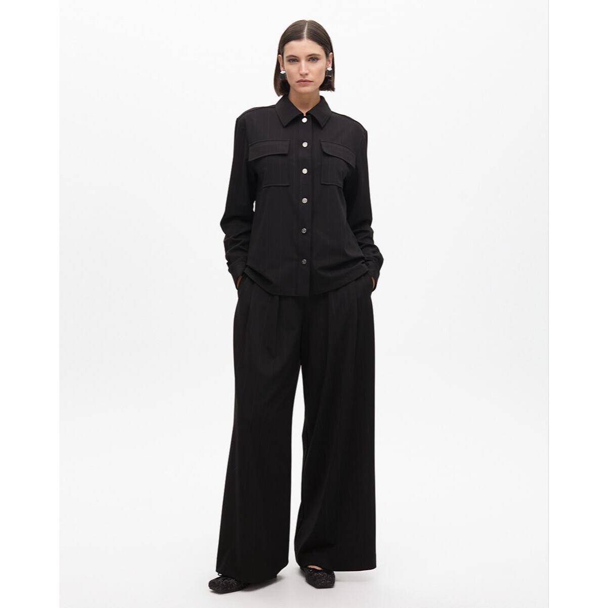 Camicia a Righe Lamé con Tasche