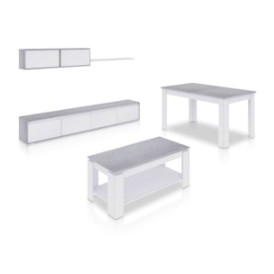 Pack salón con mesa de centro y mesa de comedor Arlet Max Blanco Artik (Blanco Mate) - Gris Cemento