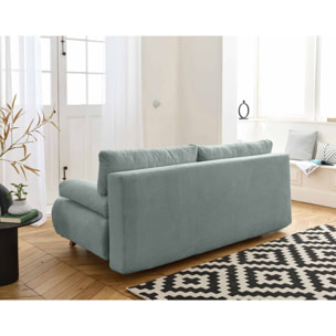 Cristal - canapé 3 places - convertible avec coffre et pouf - en velours côtelé - Bleu