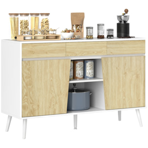 Aparador de 2 Puertas Aparador de Salón con 3 Cajones Estantes Mueble para TV para Dormitorio Sala de Estar 120x39x77 cm Blanco y Natural