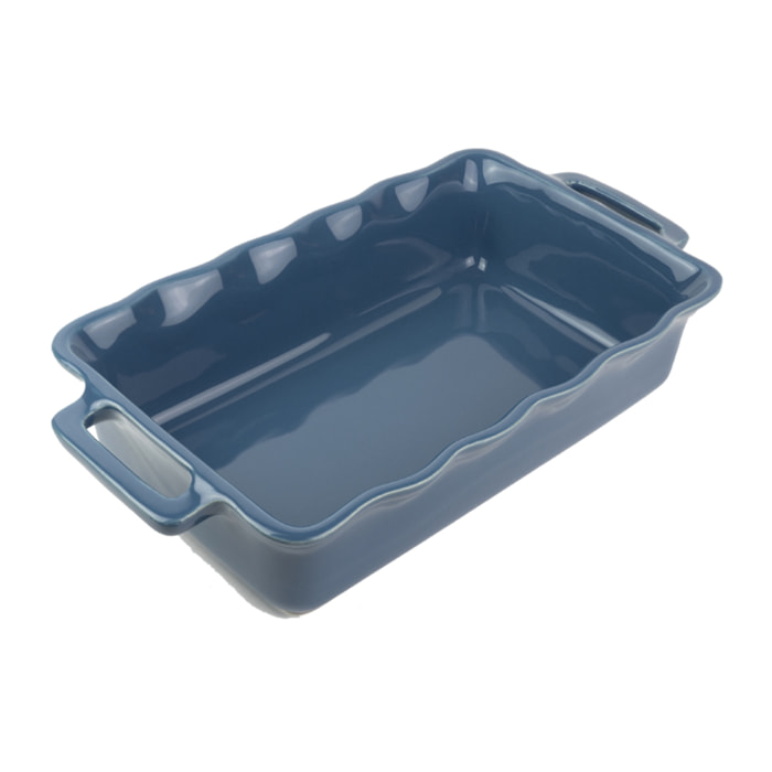 Plat céramique four rectangulaire festonné bleu océan 31 cm Délices