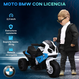 Moto Eléctrica para Niños de 18-36 Meses con Licencia BMW S1000RR Motocicleta de Batería 6V Moto Infantil con Música Carga 20 kg Azul