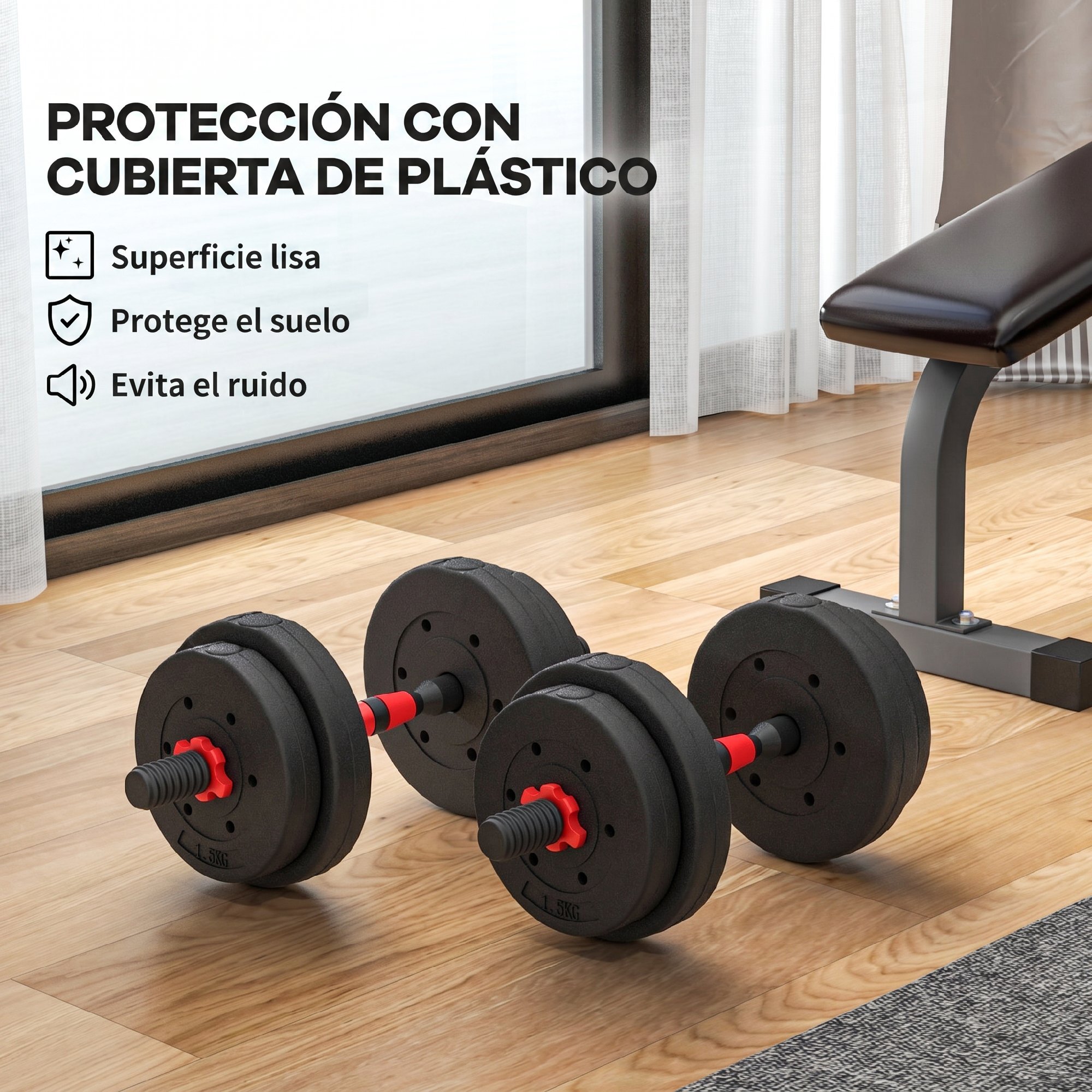 Juego de Mancuernas Ajustables, 2 en 1, 15kg, Juego de Pesas con Barra de Conexión y Mango Antideslizante, Pesas y Mancuernas para Hombres y Mujeres, Ejercicio de Fitness, Casa Gimnasio