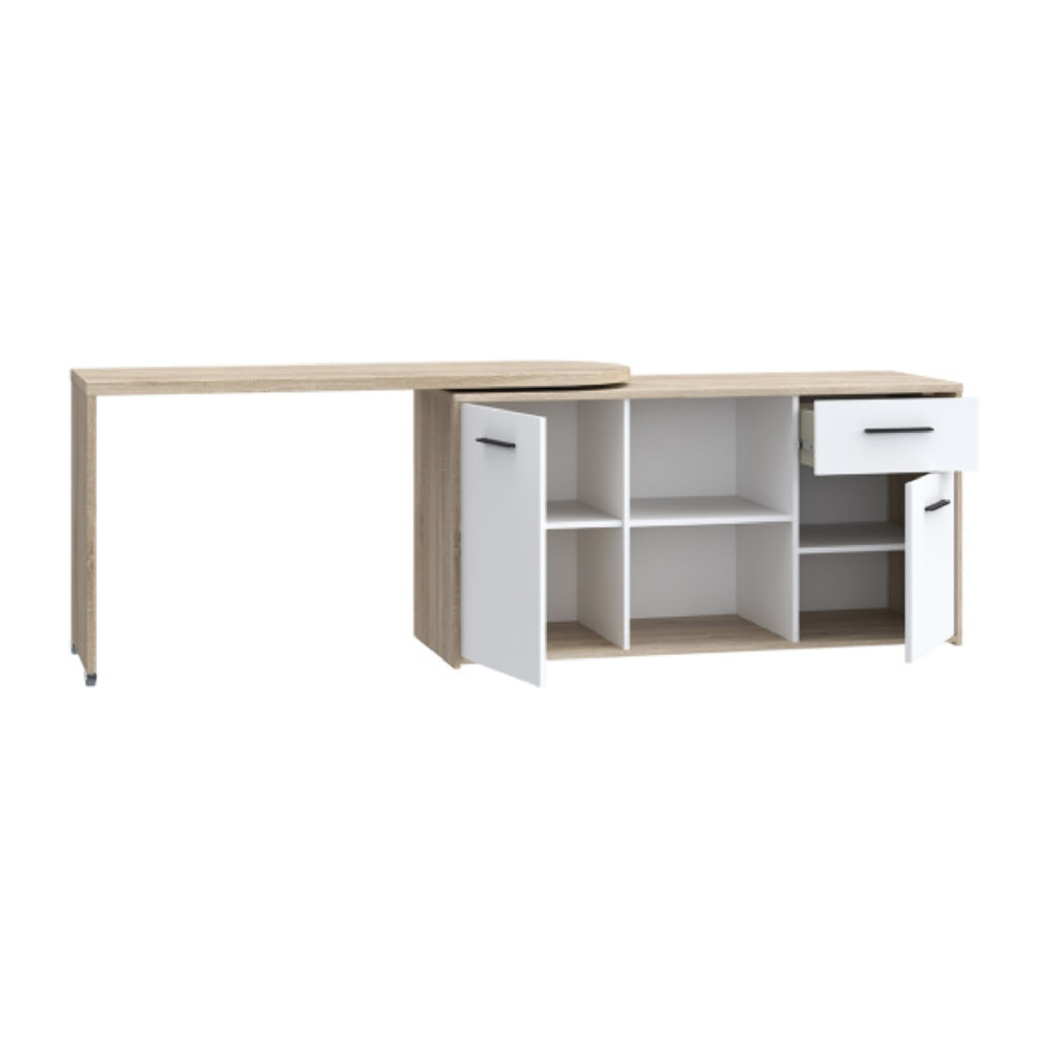 Bureau d'angle rotatif avec rangement effet bois L144cm - ALICIA