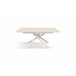Tavolo VOLPAIA in legno, finitura bianco frassinato e base in metallo verniciato bianco, allungabile 140x80 cm - 190x80 cm