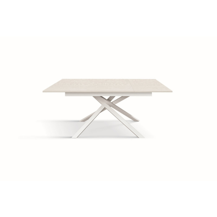 Tavolo VOLPAIA in legno, finitura bianco frassinato e base in metallo verniciato bianco, allungabile 140x80 cm - 190x80 cm