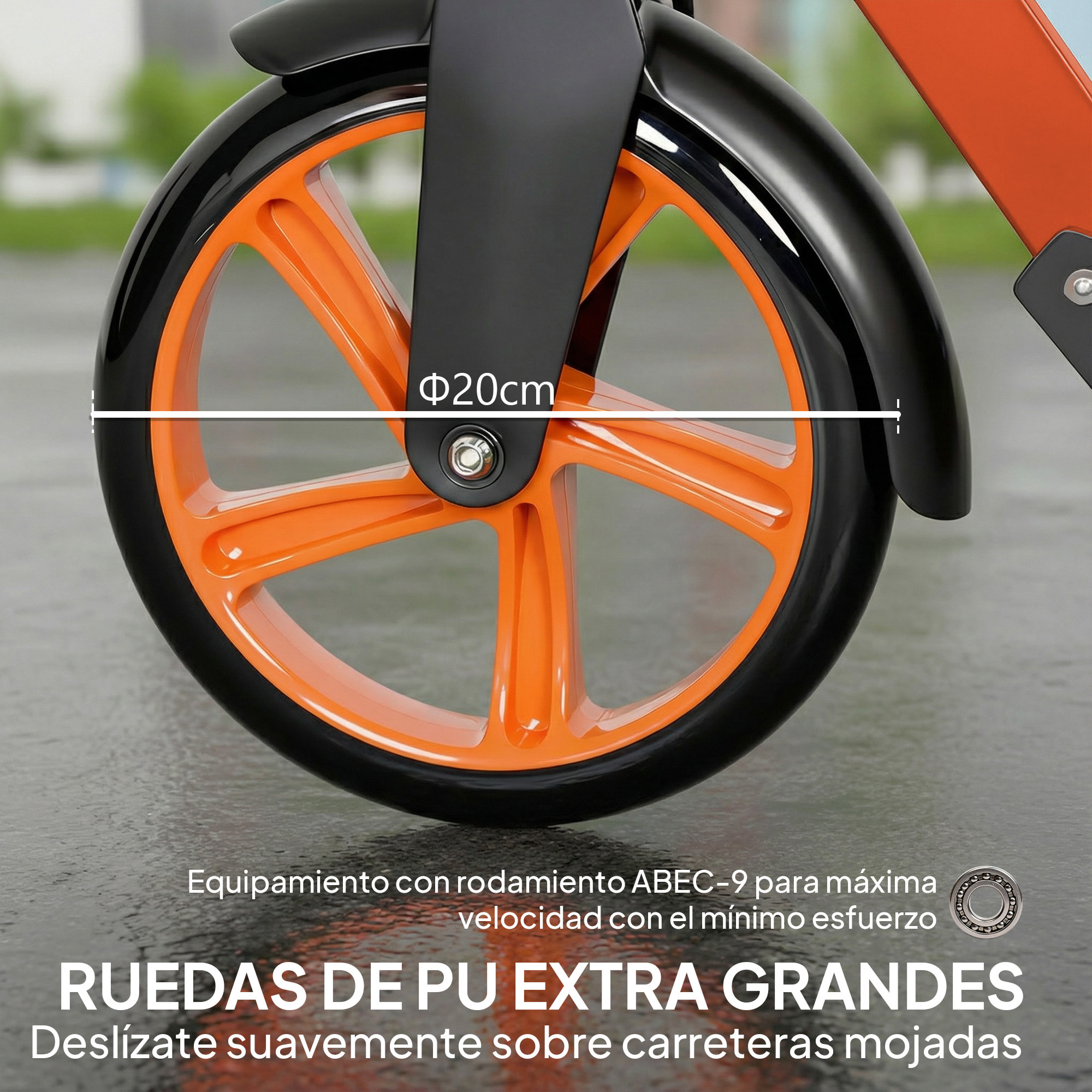 Patinete Plegable para Adultos y Niños de +14 Años Scooter Ligero con Manillar Ajustable Grandes Ruedas Ø200 mm Amortiguador y Freno Aluminio Carga 100 kg 91,5x36,5x91-104 cm Rojo