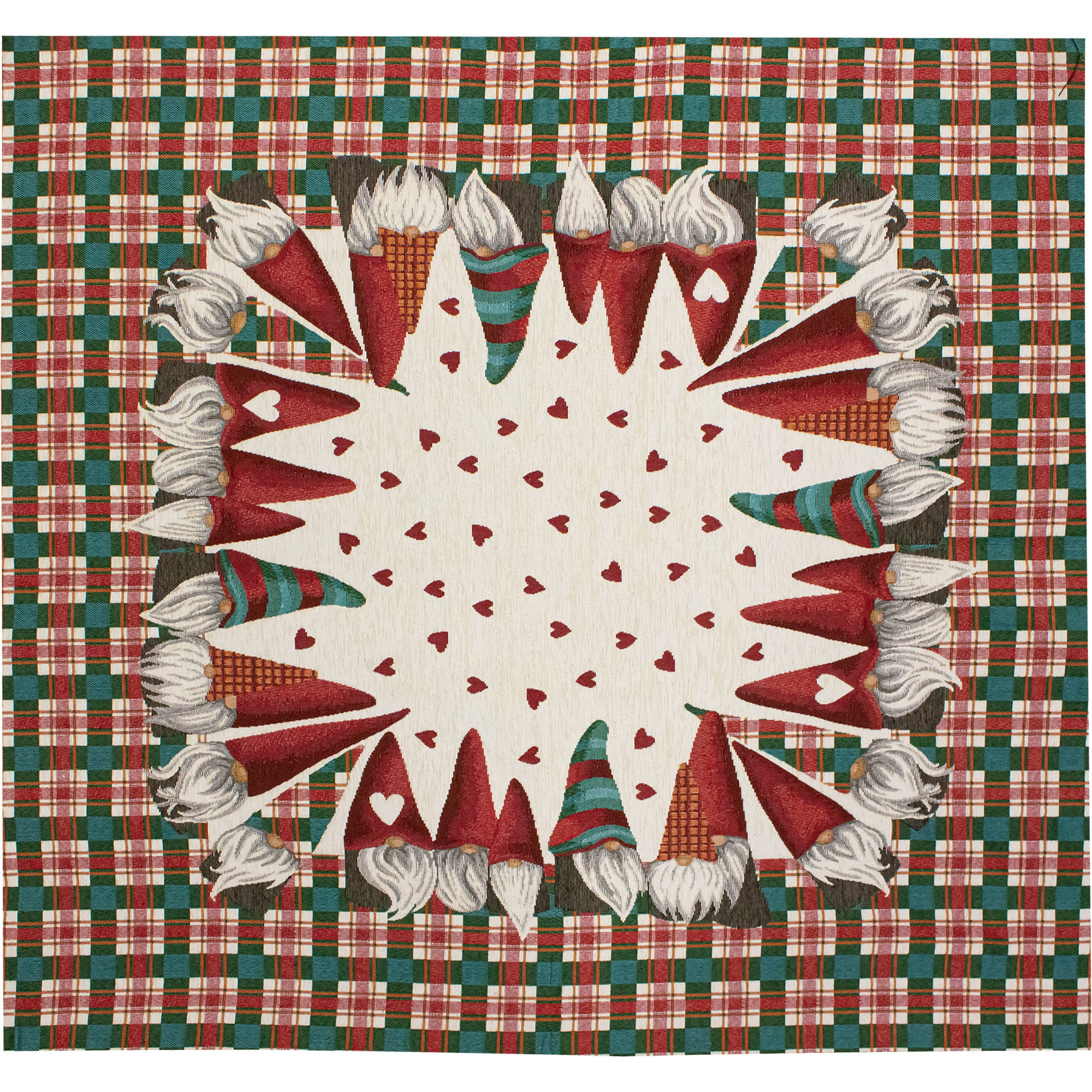 CENTROTAVOLA NATALIZIO JACQUARD GNOMI SCOTTISH FAMILY VERDE