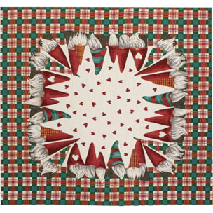 CENTROTAVOLA NATALIZIO JACQUARD GNOMI SCOTTISH FAMILY VERDE