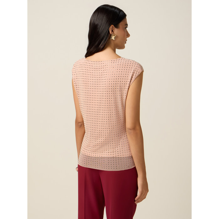 Oltre - Top in tulle borchiette - Rosa