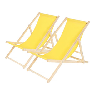 Lot de 2 transats en bois "Chilienne" - 107 x 56.5 x 81 cm - Jaune