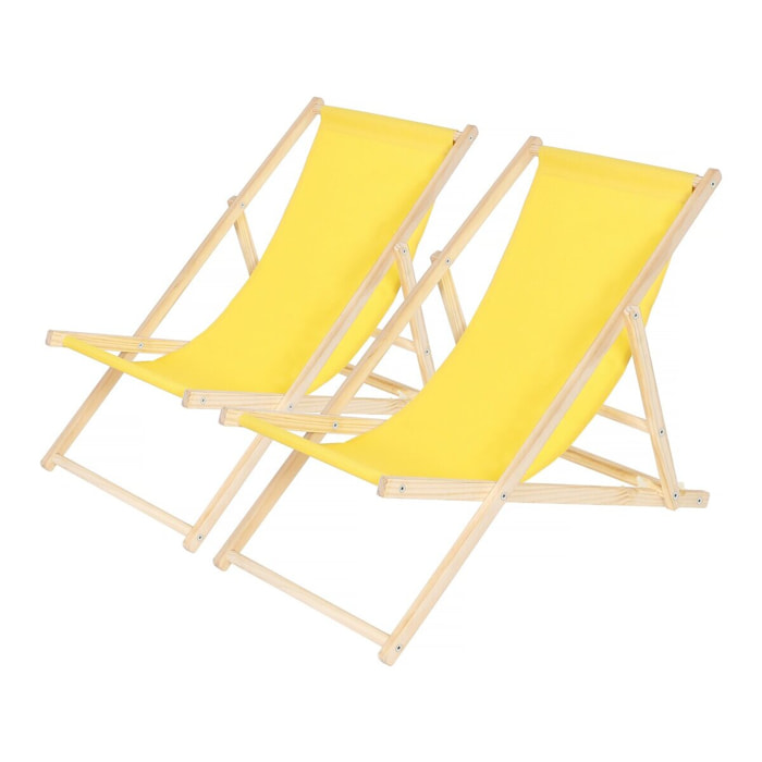 Lot de 2 transats en bois "Chilienne" - 107 x 56.5 x 81 cm - Jaune